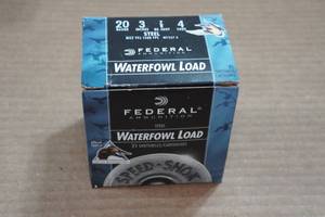 lot 183 image: 25 Federal Speed Shok 20 Gauge 3 Steel 4 Shot Waterfowl Shotshells