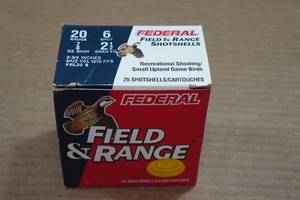 lot 190 image: 25 Federal Field & Range 20 Gauge 2-34 6 Shot Shotshells