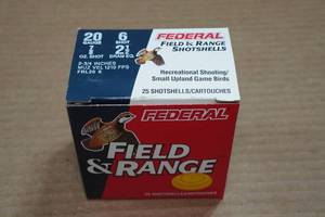 lot 191 image: 25 Federal Field & Range 20 Gauge 2-34 6 Shot Shotshells