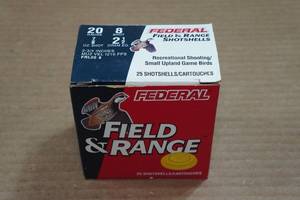 lot 195 image: 25 Federal Field & Range 20 Gauge 8 Shot Shotshells