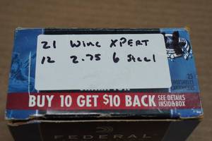 lot 222 image: 21 Winchester Xpert 12 Gauge 2-34 Steel 6 Shot Shotshells