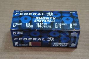 lot 223 image: 10 Federal Shorty 12 Gauge 1-34 8 Shot Shotshells
