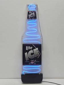lot 10 image: Large Working MILLER LITE ICE Lighted Neon Beer Bottle Sign&nbsp