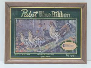 lot 26 image: Vintage PABST Blue Ribbon PBR Beer Advertising Bar Mirror - Upland Game Birds - Ruffed Grouse