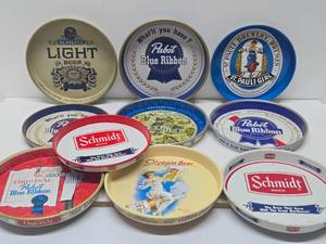 lot 27 image: Estate Lot of Vintage Round Metal Advertising Beer Trays