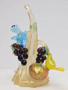 lot 81 image: Impressive Large Vintage Murano Glass Sculpture wFruit &amp Birds