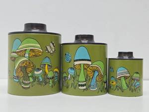 lot 116 image: Retro Vintage Metal Ransburg Kitchen Canister Set wMushroom Design
