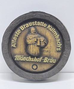 lot 119 image: Vintage German 3D Barrel Beer Sign for Monchshof-Brau