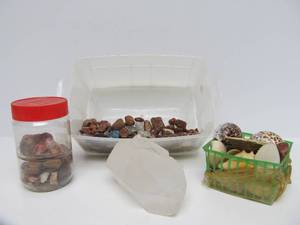 lot 182 image: Estate Lot of Polished &amp Unpolished Stones Agates Quartz Crystal Shells etc