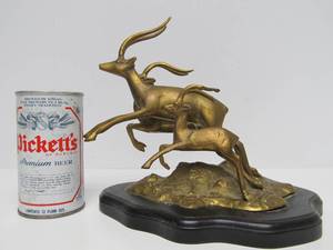 lot 187 image: Larger Size Vintage Solid Brass Leaping Gazelle Statue