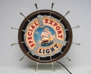 lot 195 image: Working Vintage SPECIAL EXPORT Lighted Ships Wheel Beer Sign