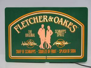 lot 196 image: Working Vintage FLETCHER &amp OAKES Lighted Schnapps Bar Sign