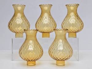 lot 218 image: 5 Vintage mid Century AmberYellow Glass Light Fixture or Lamp Shades