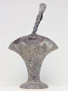 lot 221 image: Lovely Antique Ornately Decorated Chased Silver Plated Basket by the Barbour Silver Company