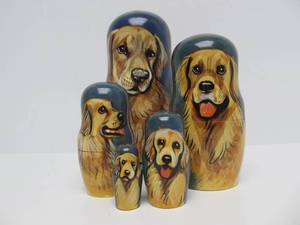 lot 268 image: Hand Painted Matryoshka Nesting Dolls wDog