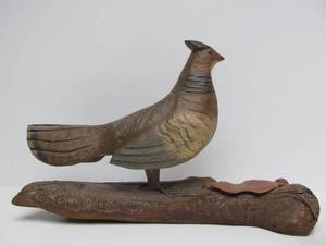 lot 272 image: Large Carved Wood Grouse Statue