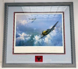 lot 350 image: Very Cool Large Framed Signed Numbered WW2 Fighter Pilot Print by Frank Wootton - The Straggler