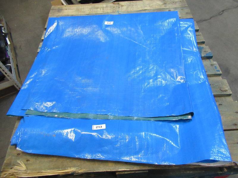 lot 213 image: 10 x 22 5 oz. Black PE Tarp w Advertisement  Reused Billboard  5 mil Lightweight Duty - A Grade