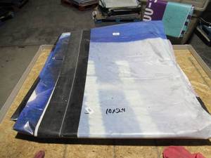 lot 183 image: 10 x 24 7 oz. Black Vinyl Tarp w Advertisement  Reused Billboard  7 mil Lightweight Duty