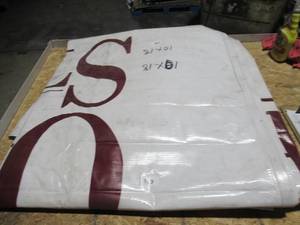 lot 199 image: 10 x 18 7 oz. Black Vinyl Tarp w Advertisement  Reused Billboard  7 mil Lightweight Duty