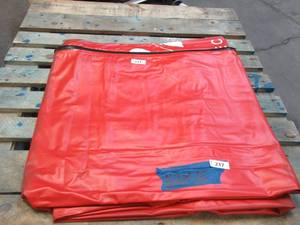 lot 217 image: 12 x 16 18 oz. Black Vinyl Tarp w Advertisement  Reused Billboard  15 mil Heavyweight Duty - A Grade