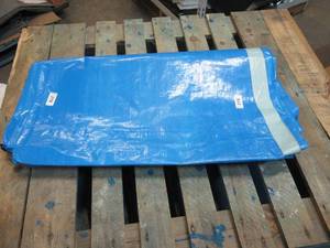 lot 219 image: 10 x 22 5 oz. Black PE Tarp w Advertisement  Reused Billboard  5 mil Lightweight Duty - A Grade