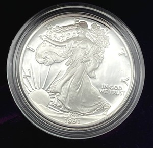 lot 16 image: U.S. Mint 1991-S American Eagle One Ounce Silver Proof Coin w COA