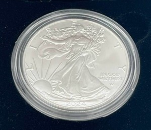 lot 19 image: U.S. Mint 2024-W American Eagle One Ounce Silver Uncirculated Coin w COA