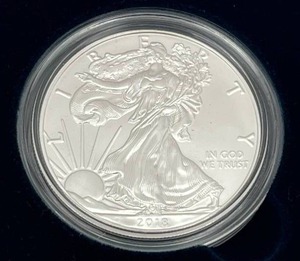 lot 20 image: U.S. Mint 2018-W American Eagle One Ounce Silver Uncirculated Coin w COA