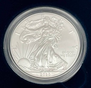 lot 22 image: U.S. Mint 2020-W American Eagle One Ounce Silver Uncirculated Coin w COA