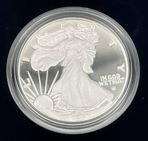lot 27 image: U.S. Mint 2023-W American Eagle One Ounce Silver Proof Coin w COA