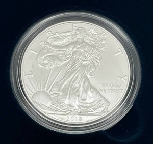 lot 28 image: U.S. Mint 2018-W American Eagle One Ounce Silver Proof Coin w COA