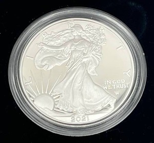 lot 31 image: U.S. Mint 2021-S American Eagle One Ounce Silver Proof Coin w COA