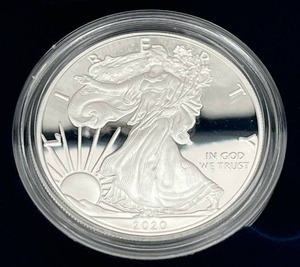 lot 32 image: U.S. Mint 2020-W American Eagle One Ounce Silver Proof Coin w COA