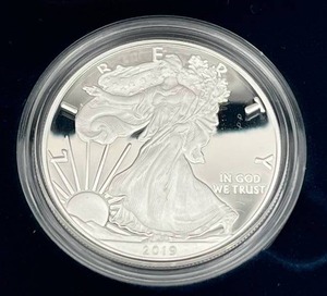 lot 35 image: U.S. Mint 2019-W American Eagle One Ounce Silver Proof Coin w COA