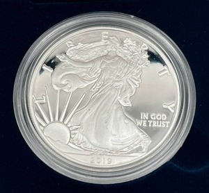 lot 38 image: U.S. Mint 2019-S American Eagle One Ounce Silver Proof Coin w COA