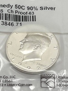 lot 43 image: 1992-S Kennedy Half Dollar 90% Silver Proof