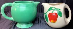 lot 44 image: Vintage Homer Laughlin Fiesta Ice Lip Pitcher and Pippin Pottery USA Apple Water Pitcher