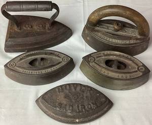 lot 66 image: Cast Iron Sad Irons and Flat Iron