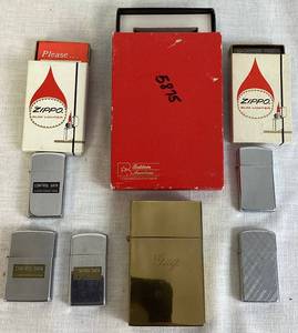 lot 95 image: Vintage Lighter Sets -5  Zippo Lighters, Kemco Four Aces Bottle Lighter and 1 Baldwin American VIP Lighter