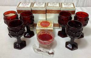 lot 123 image: Avon 1876 Cape Cod Collection Candle Holder Wine Goblets and Avon Fostoria Salt Cellar