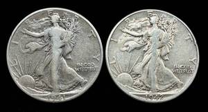 lot 13 image: Walking Liberty Half Dollars - 1941 & 1942 - 90% Silver