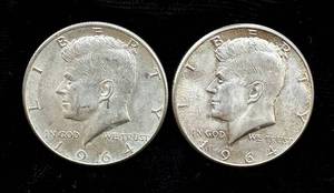 lot 17 image: Two 1964 Kennedy Half Dollars - 90% Silver