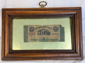 lot 153 image: Framed 1862 10-Cent Bank Note Issued by Monroe County Bank of Rochester, NY