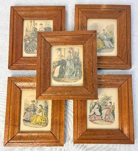 lot 148 image: Set of 5 Vintage La Mode Illustree Victorian French Fashion Framed Art