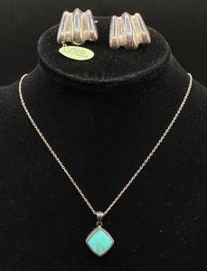 lot 164 image: Sterling Silver Necklace with Turquoise and Sterling Silver Earrings