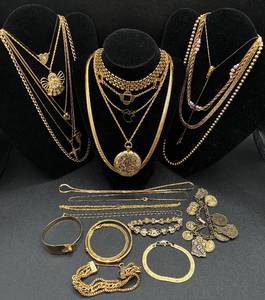 lot 176 image: Gold Tone Necklaces and Bracelets Lot