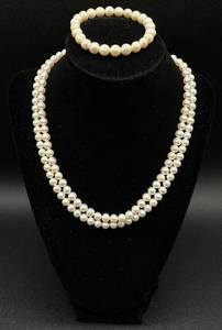 lot 181 image: Vintage IWI Double Strand Pearl Necklace 14K Gold Clasp and Pearl Bracelet