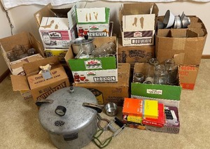 lot 198 image: Huge Assortment of Canning Jars and Supplies