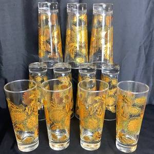lot 22 image: Vintage 1950s Bartlett Collins 22kt Gold Chrysanthemum Highball Glasses - Set of 11